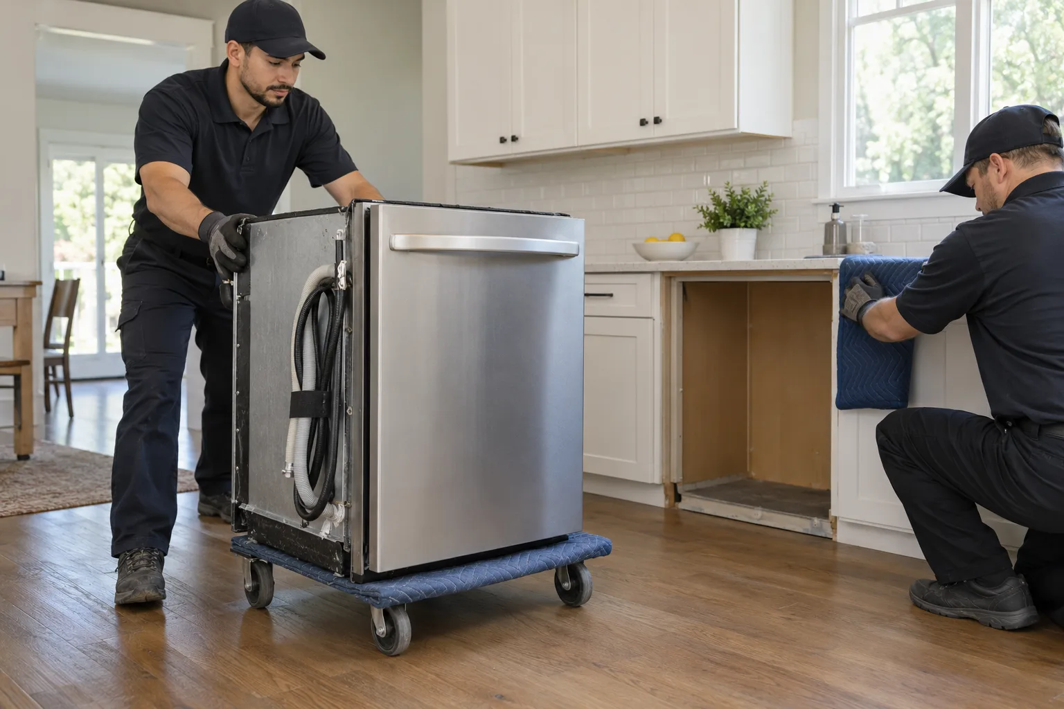 Professional dishwasher removal in a residential setting